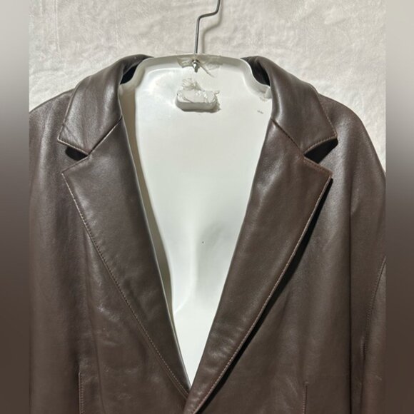 Kenneth Cole New York 100% Leather size Large brown two button blazer overcoat - Picture 3 of 16